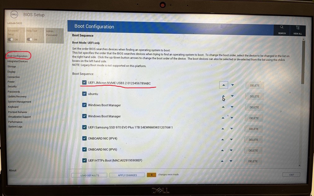 dell booting configuration